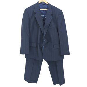 Jeffery Banks Navy Blue 100% Wool Preppy Striped Academia Suit Set Men Size 50 S